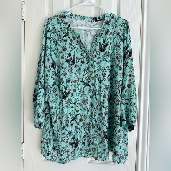 J. Jill Tops - J Jill Women's Teal Birdy Half Buttoned Top Blouse size large